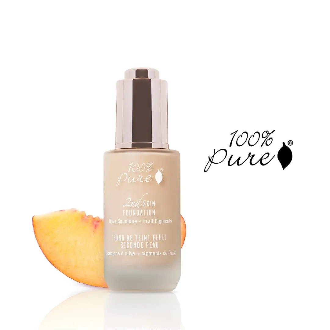 100% PURE 2nd Skin Lightweight Serum Foundation Anti-Aging Face Makeup - Blendable Coverage Liquid Hydration Boost for Soft Plumped Up Glow, Vegan Shade 3 (Warm w/Yellow Undertone) - 1.18 Fl Oz