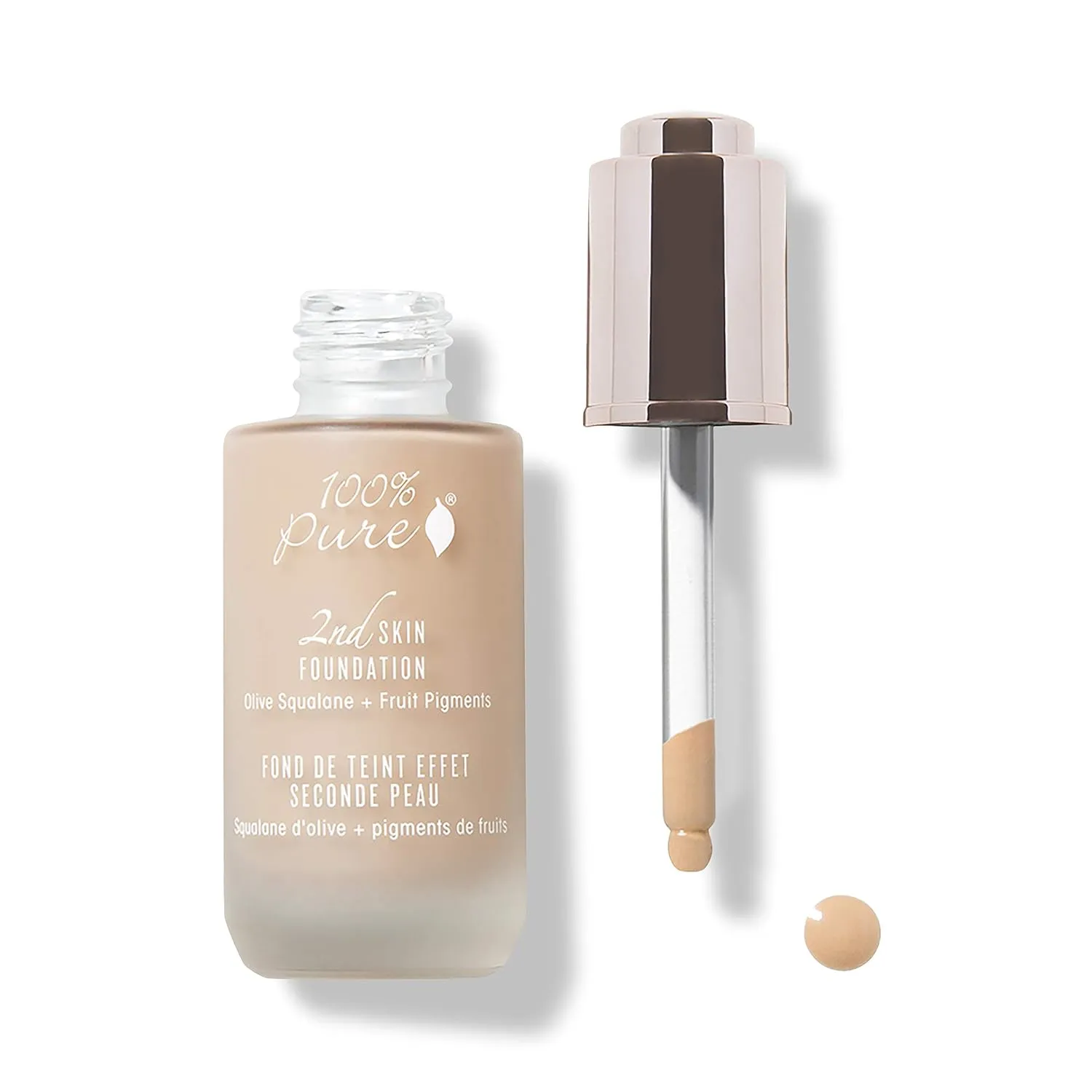 100% PURE 2nd Skin Lightweight Serum Foundation Anti-Aging Face Makeup - Blendable Coverage Liquid Hydration Boost for Soft Plumped Up Glow, Vegan Shade 3 (Warm w/Yellow Undertone) - 1.18 Fl Oz