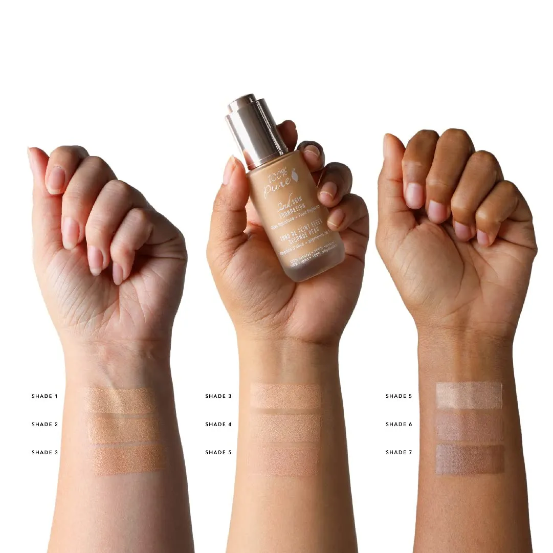 100% PURE 2nd Skin Lightweight Serum Foundation Anti-Aging Face Makeup - Blendable Coverage Liquid Hydration Boost for Soft Plumped Up Glow, Vegan Shade 3 (Warm w/Yellow Undertone) - 1.18 Fl Oz