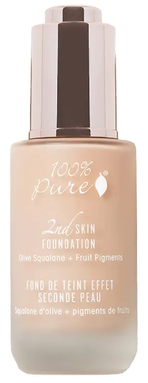 100% PURE 2nd Skin Lightweight Serum Foundation Anti-Aging Face Makeup - Blendable Coverage Liquid Hydration Boost for Soft Plumped Up Glow, Vegan Shade 3 (Warm w/Yellow Undertone) - 1.18 Fl Oz