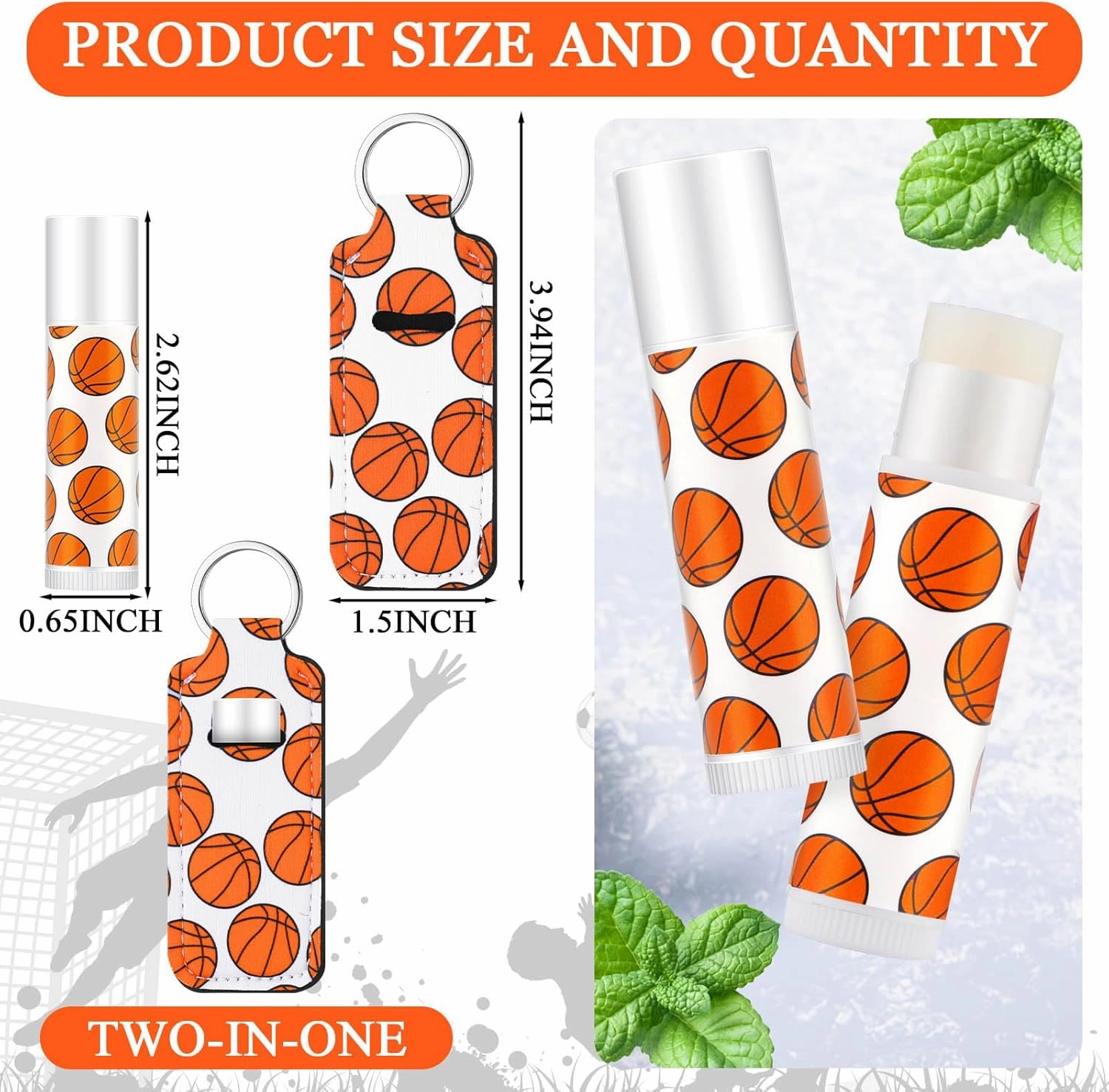 18 Sets Basketball Party Favors Lip Balm and Lipstick Holder Keychain Bulk Sport Ball Team Gifts Natural Moisturizing Lip Balm Keychains Pouch for Team Gifts Sports Party Supplies