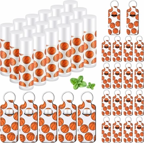 18 Sets Basketball Party Favors Lip Balm and Lipstick Holder Keychain Bulk Sport Ball Team Gifts Natural Moisturizing Lip Balm Keychains Pouch for Team Gifts Sports Party Supplies
