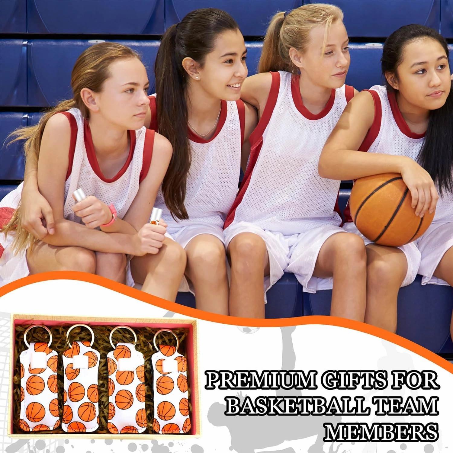 18 Sets Basketball Party Favors Lip Balm and Lipstick Holder Keychain Bulk Sport Ball Team Gifts Natural Moisturizing Lip Balm Keychains Pouch for Team Gifts Sports Party Supplies