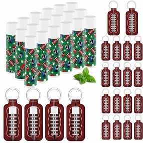 18 Sets Football Lip Balm Bulk and Moisturizing Lipstick Holder Keychains Set Sports Gift for Team Teen Adults football Birthday Party Game Decorations Football Party Supplies