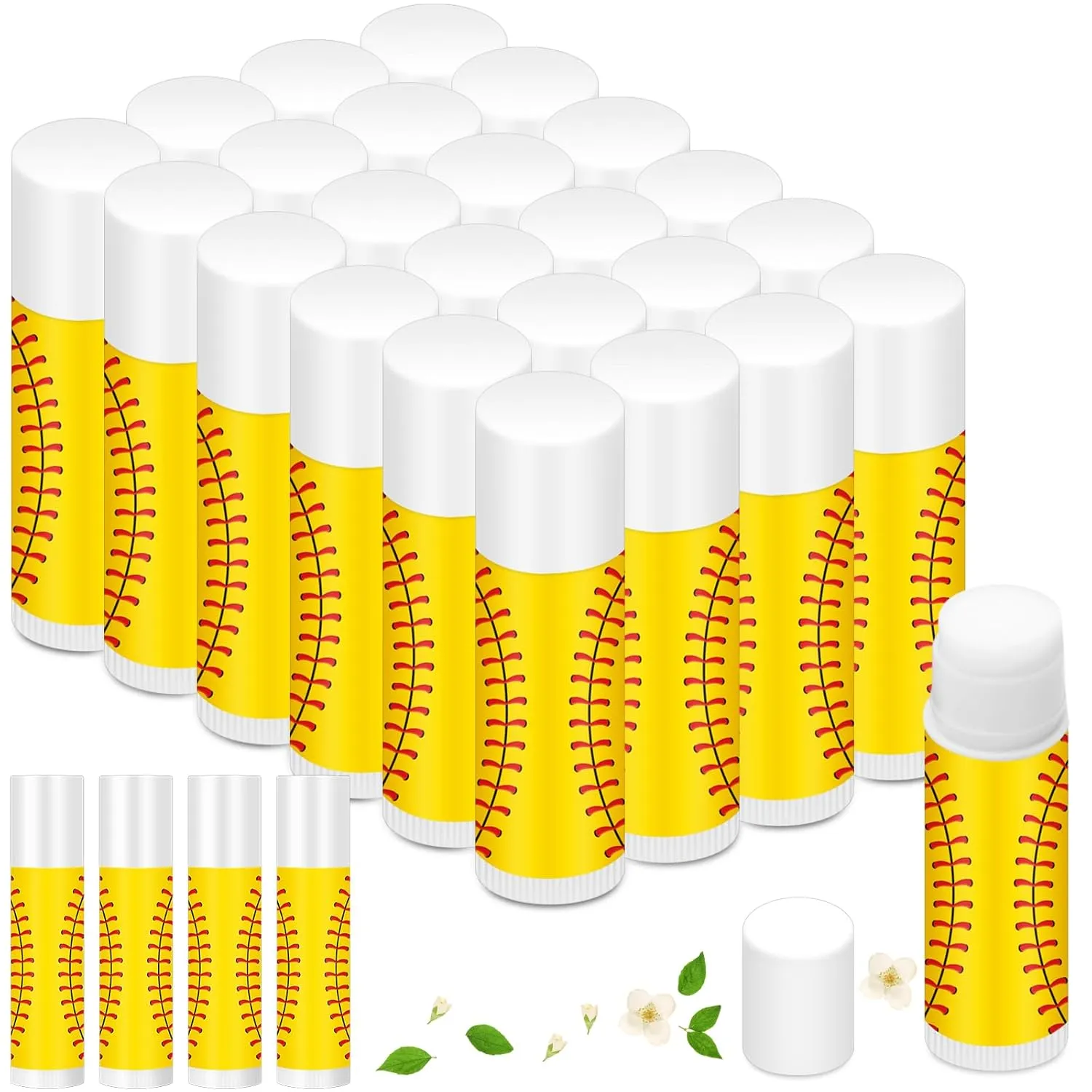 24 Pcs Softball Lip Balm for Softball Team Gifts Sports Moisturizing jasmine taste Lipstick for Women players Sports teachers fans Party Favors Supplies