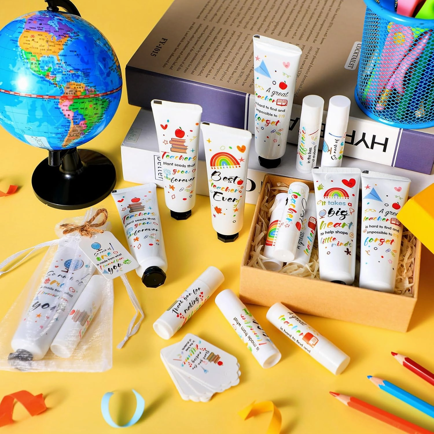 48 Set Appreciation Gifts Bulk Lip Balm Hand Cream Teacher Gift with Cards Organza Bags Travel Size Moisturizing Hand Lotion Thank You Gifts for Coworkers Teacher Employee Nurse