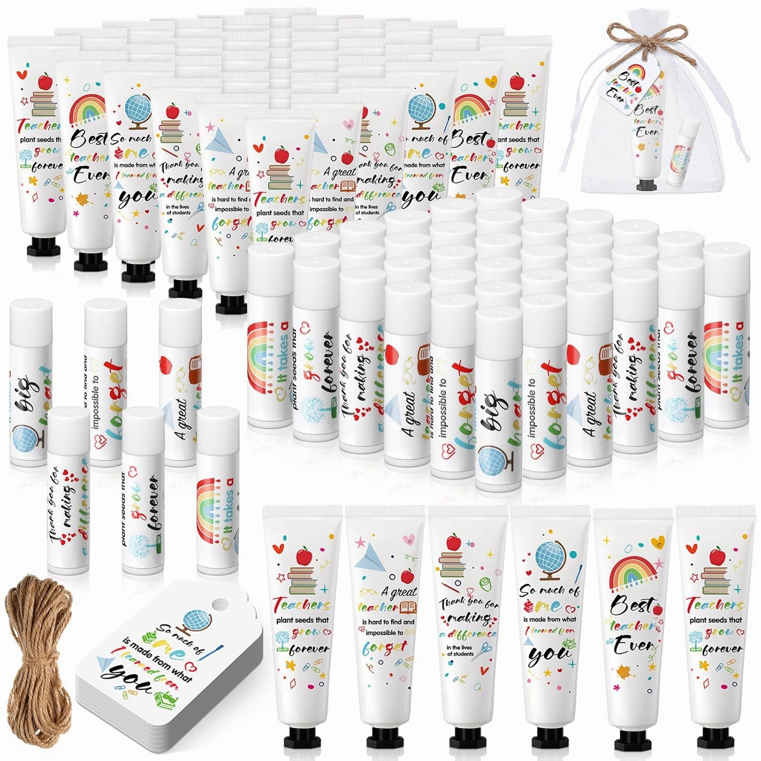 48 Set Appreciation Gifts Bulk Lip Balm Hand Cream Teacher Gift with Cards Organza Bags Travel Size Moisturizing Hand Lotion Thank You Gifts for Coworkers Teacher Employee Nurse