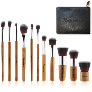 Bamboo Handle Makeup Brush Set 11Pcs Eco-Friendly Soft Synthetic Foundation Powder Blending Conceal Eye shadows Blush Cosmetics Brushes Attractive PU Leather Bag Designed In USA