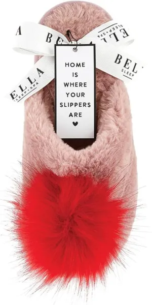 Bella Ultra Soft Plush Indoor House Slippers With Fuzzy Pom Pom, Plush Polyester Blush Pink and Red, Medium (US 7-8)