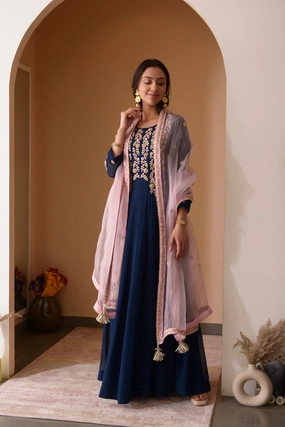 BERRY BLUE GOTA WORK ANARKALI