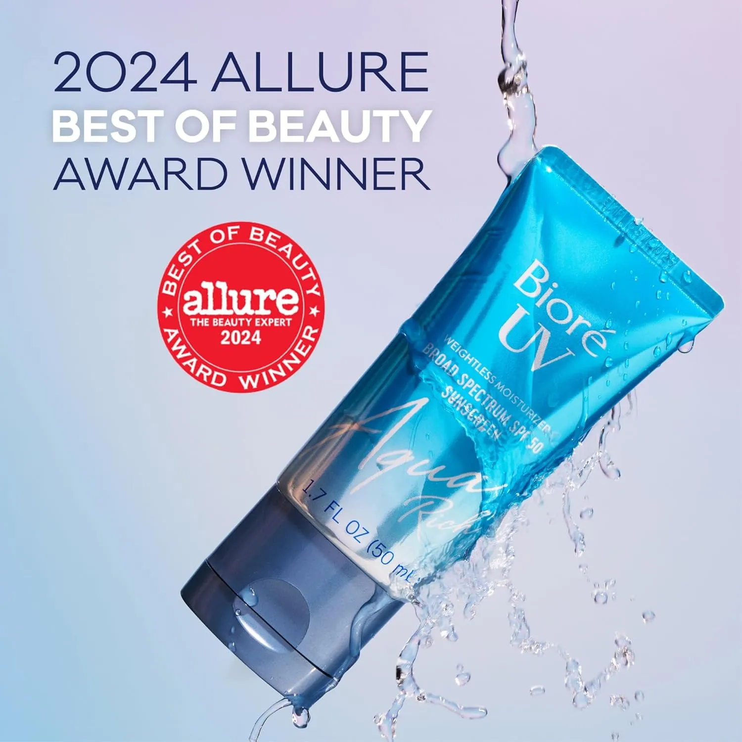 Bioré UV Aqua Rich Daily Hydrating Facial Moisturizer SPF 50 | Oil-Free Sunscreen & Primer for Makeup with Hyaluronic Acid, No White Cast, Non-Comedogenic, For Sensitive Skin, PA    , 1.7 Oz, 3pck