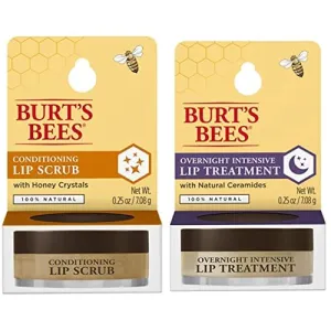 Burt's Bees Overnight Intensive Lip Treatment, 0.25 oz - Moisturizing, Restorative & Conditioning Honey Lip Scrub, Honey Crystals, Exfoliates and Conditions Dry Lips