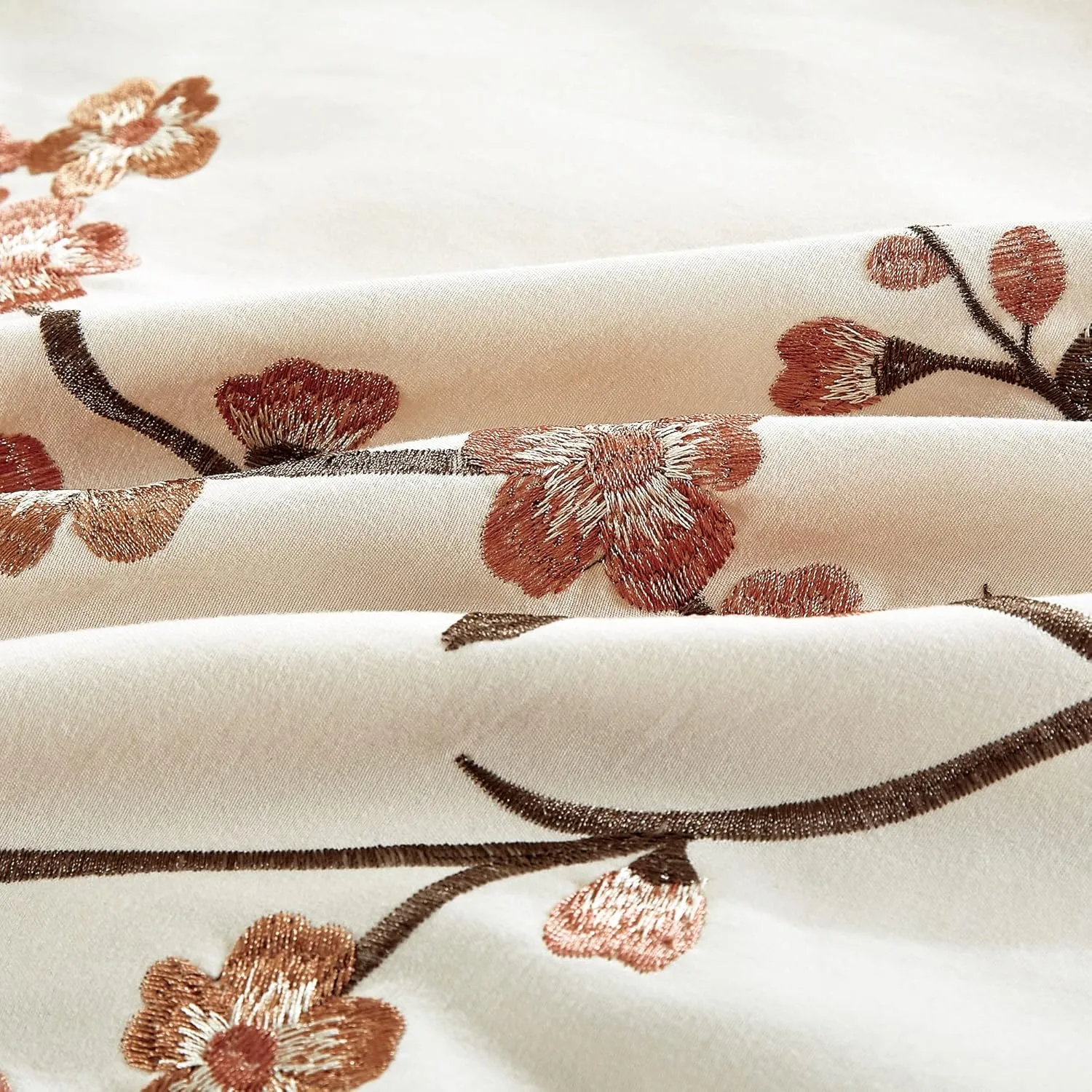 Chezmoi Collection Everly Queen Bed in a Bag 7-Pieces Luxury Blush Taupe Cherry Blossom Floral Embroidery Comforter Set with Sheets All Season Bedding Set, Queen