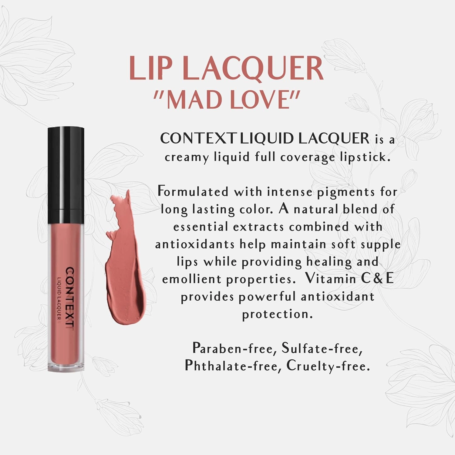 CONTEXT SKIN Non Toxic Liquid Lipstick - Liquid Lacquer long lasting color Lipstick for Women (6.5 G) (Mad Love)