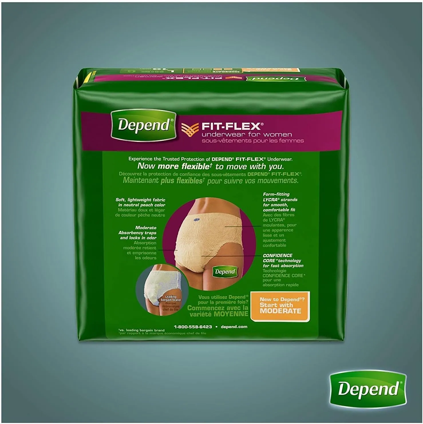 Depend FIT-FLEX Incontinence Underwear for Women, Disposable, Maximum Absorbency, Large, Blush, 52 Count (2 Packs of 26) (Packaging May Vary)