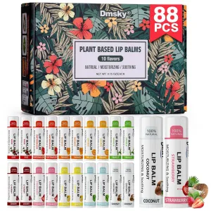 Dmsky Lip Balm Bulk, Fruit Lip Balm Variety Pack, Hydrating Lip Balm for Men Women Kids, 0.15 OZ, 88 count (Pack of 1)