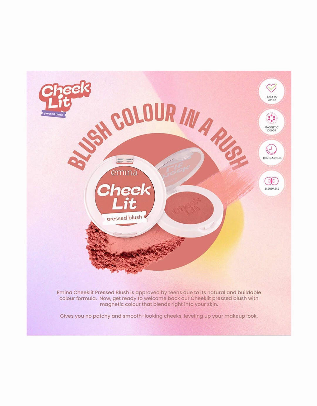 Emina Cheek Lit Pressed Blush Cherry Popsicle 3.5 g