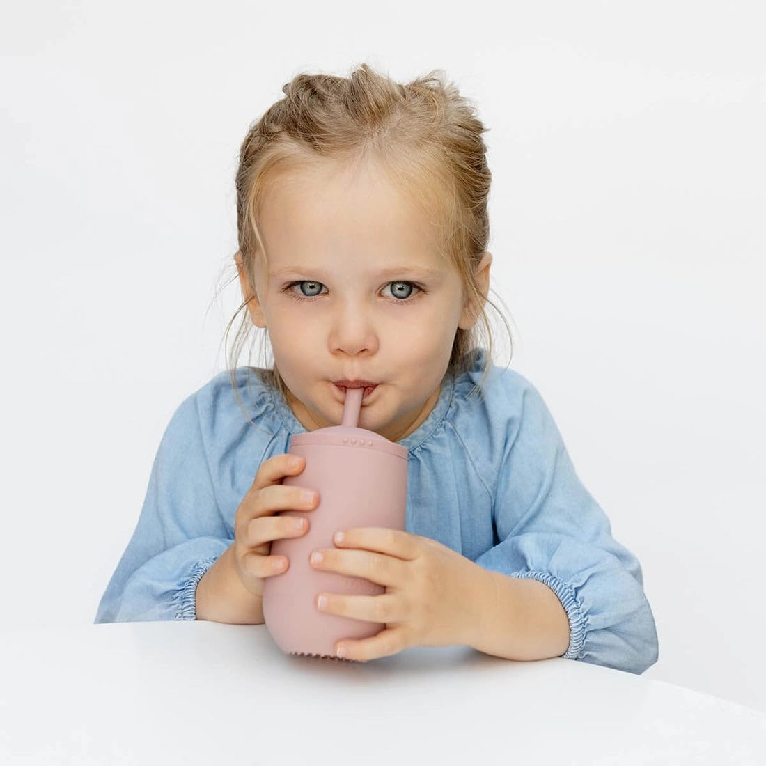ezpz Happy Cup   Straw System - 24 months  (Blush) - 100% Silicone Cup   Straw for Older Toddler   Preschoolers