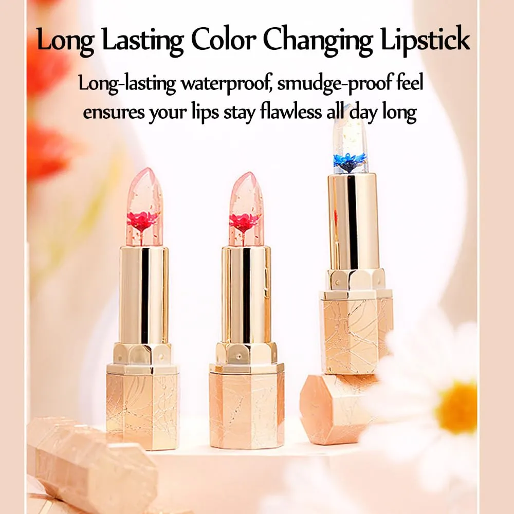 Flower Thermostatic Color Changing Jelly Lipstick, Lipstick for Women, Changing Lips, Long Lasting 24 Hours (01 02)