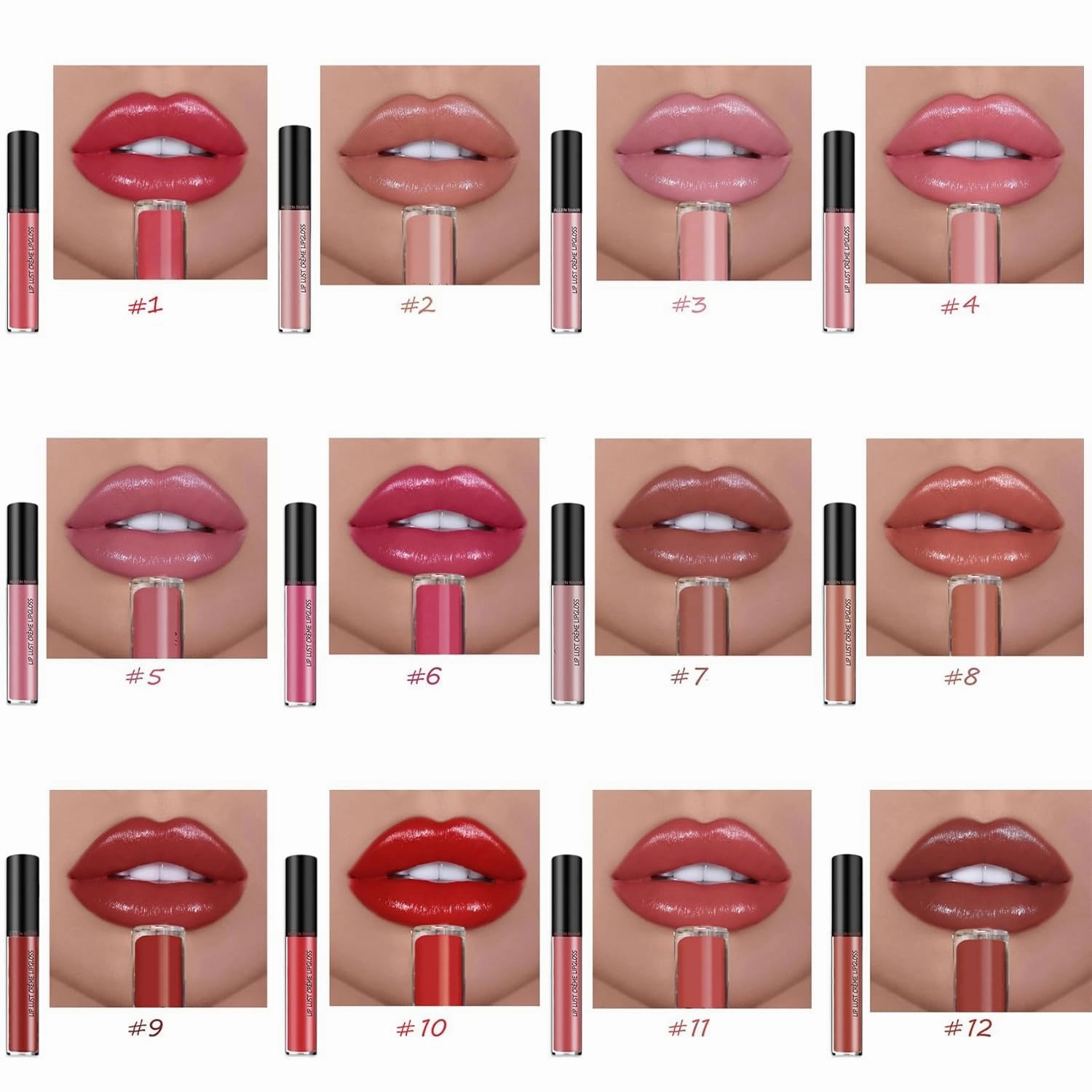 Hailnrothwad Lipstick, Hailnrothwad 12 Colors Cream Texture Lipstick, Brillo De Labios En Crema De 12 Colores, Moisturizing Non-Drying Lip Glaze, Long-Lasting Lip Plumper Gloss (12#)