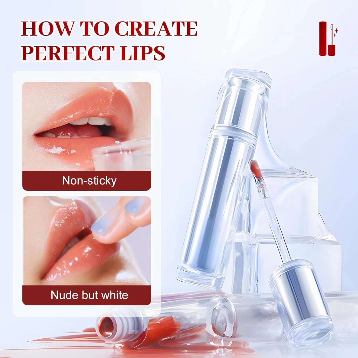 Ice Watery Lip Gloss, 2025 New Ice Iron Tinted Lip Tint, Jelly Hydrating Lip Gloss, Moisturizing Nonstick Tinted Lips Oil (08)