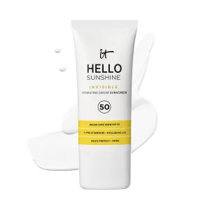 IT Cosmetics Hello Sunshine Invisible Sunscreen for Face SPF 50 - Sunscreen, Hydrating Serum & Makeup Primer - 1% Pro-Vitamin B5 & Hyaluronic Acid - HSA/FSA Eligible - No White Cast