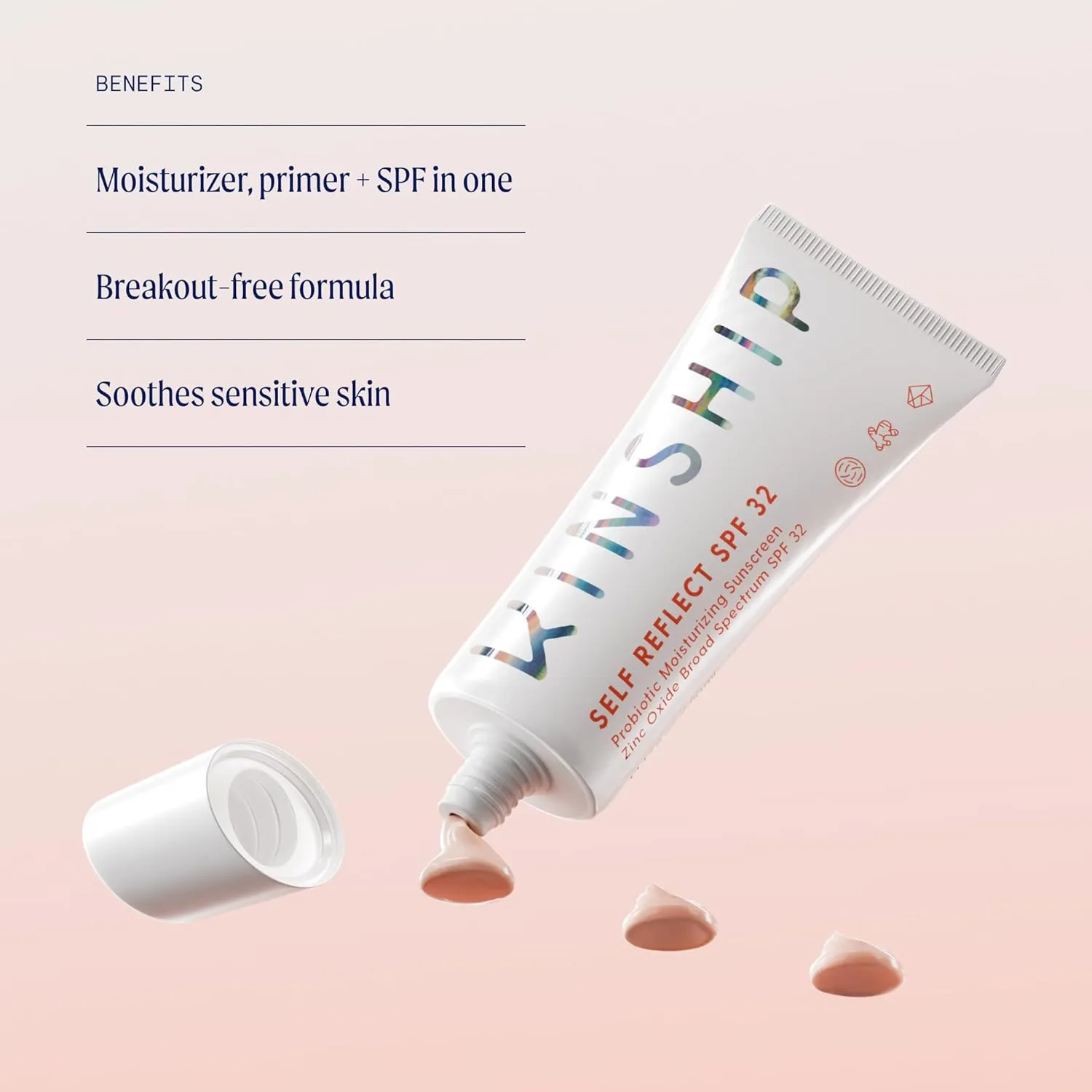 Kinship Self Reflect Probiotic Moisturizing Sunscreen SPF 32 - For Face & Body - Lightweight 100% Mineral SPF for Sensitive Skin - Sheer Zinc Oxide Sunblock - Clean & Reef Safe – Vegan (3.5oz)