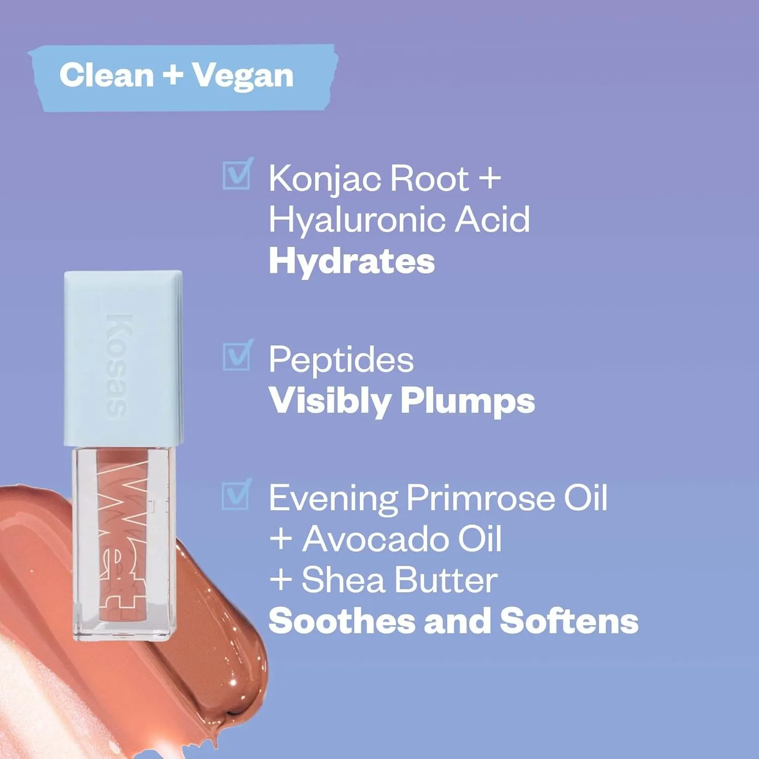 Kosas Wet Lip Oil Gloss - Hydrating Lip Plumping Treatment with Hyaluronic Acid & Peptides, Non-Sticky Finish (Unbuttoned)