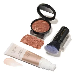 LAURA GELLER NEW YORK Ready-n-Radiant Kit (3 PC) - Baked Bronze-n-Brighten, Deep   Spackle Super-Size Skin Perfecting Primer, Champagne Glow   Retractable Angled Kabuki Brush