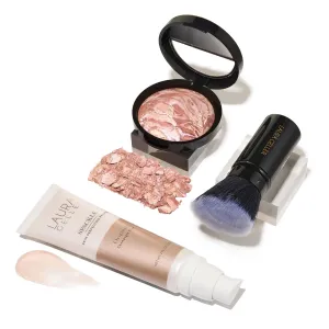 LAURA GELLER NEW YORK Ready-n-Radiant Kit (3 PC) - Baked Bronze-n-Brighten, Fair   Spackle Super-Size Skin Perfecting Primer, Champagne Glow   Retractable Angled Kabuki Brush