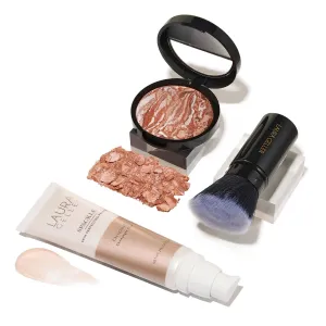 LAURA GELLER NEW YORK Ready-n-Radiant Kit (3 PC) - Baked Bronze-n-Brighten, Medium   Spackle Super-Size Skin Perfecting Primer, Champagne Glow   Retractable Angled Kabuki Brush