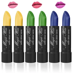 Magic Kiss Color Changing Matte 6 Piece Lipstick Set infused with Aloe Vera Made in USA (Colors of Aloha 4)