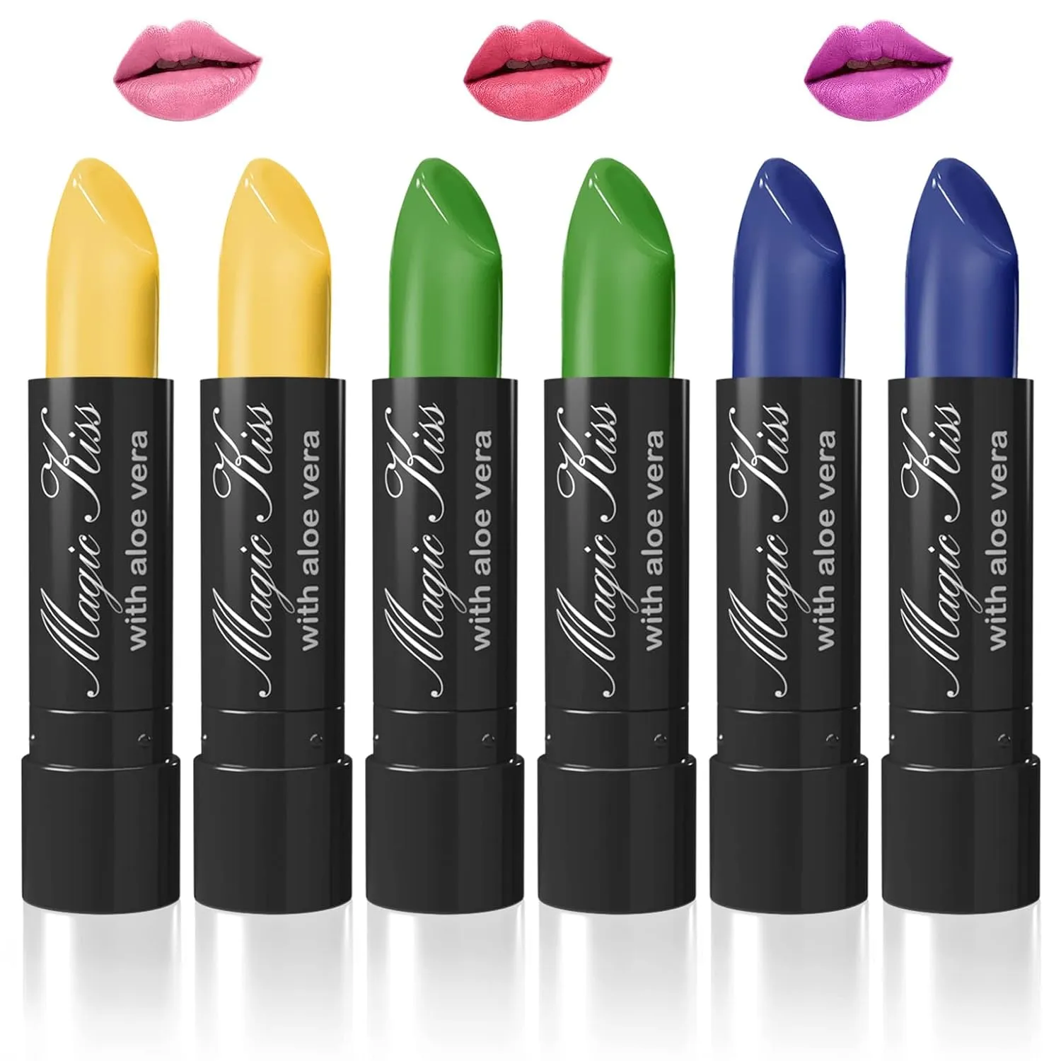 Magic Kiss Color Changing Matte 6 Piece Lipstick Set infused with Aloe Vera Made in USA (Colors of Aloha 4)