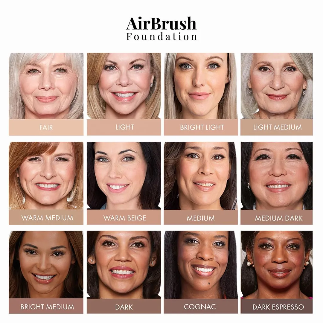 MagicMinerals AirBrush Foundation Set by Jerome Alexander – 3pc Set Includes AirFinish, Foundation and Kabuki Brush - Spray Makeup with Anti-aging Ingredients for Smooth Radiant Skin (Light)