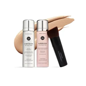 MagicMinerals AirBrush Foundation Set by Jerome Alexander – 3pc Set Includes AirFinish, Foundation and Kabuki Brush - Spray Makeup with Anti-aging Ingredients for Smooth Radiant Skin (Light)