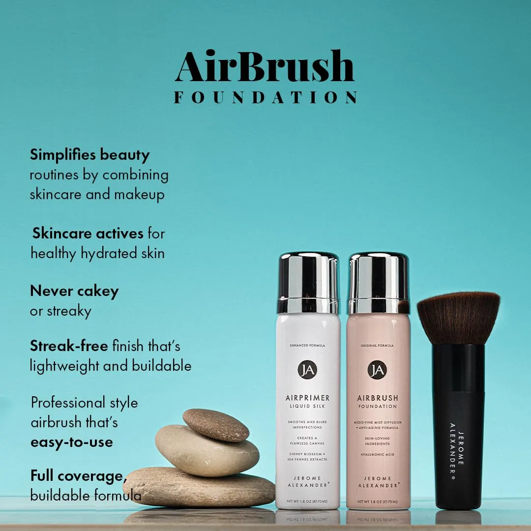 MagicMinerals AirBrush Foundation Set by Jerome Alexander – 3pc Set Includes Primer, Foundation and Kabuki Brush - Spray Makeup with Anti-aging Ingredients for Smooth Radiant Skin (Medium)