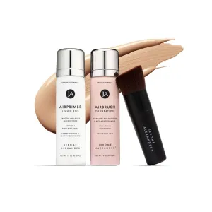 MagicMinerals AirBrush Foundation Set by Jerome Alexander – 3pc Set Includes Primer, Foundation and Kabuki Brush - Spray Makeup with Anti-aging Ingredients for Smooth Radiant Skin (Medium)