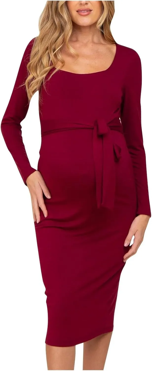Maternity Dress,Long Sleeve Spring Maternity Dresses Soft Stretch Spring Dresses for Women Elegant 2025