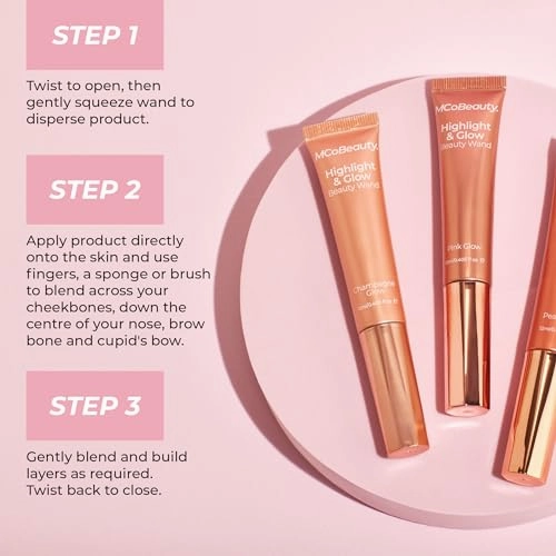 MCoBeauty Highlight & Glow Beauty Wand, Blush Glow, Luminous Highlight for Radiance Skin, Vegan, Cruelty Free Cosmetics