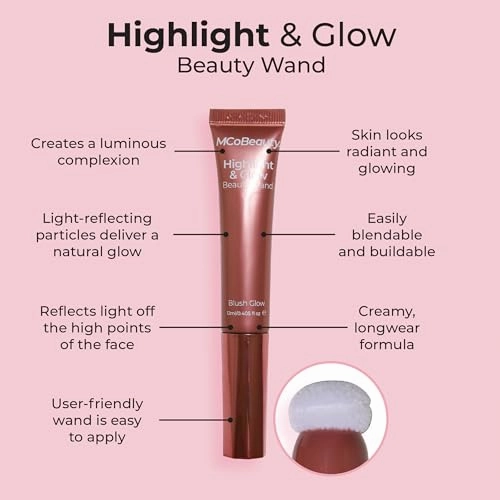 MCoBeauty Highlight & Glow Beauty Wand, Blush Glow, Luminous Highlight for Radiance Skin, Vegan, Cruelty Free Cosmetics