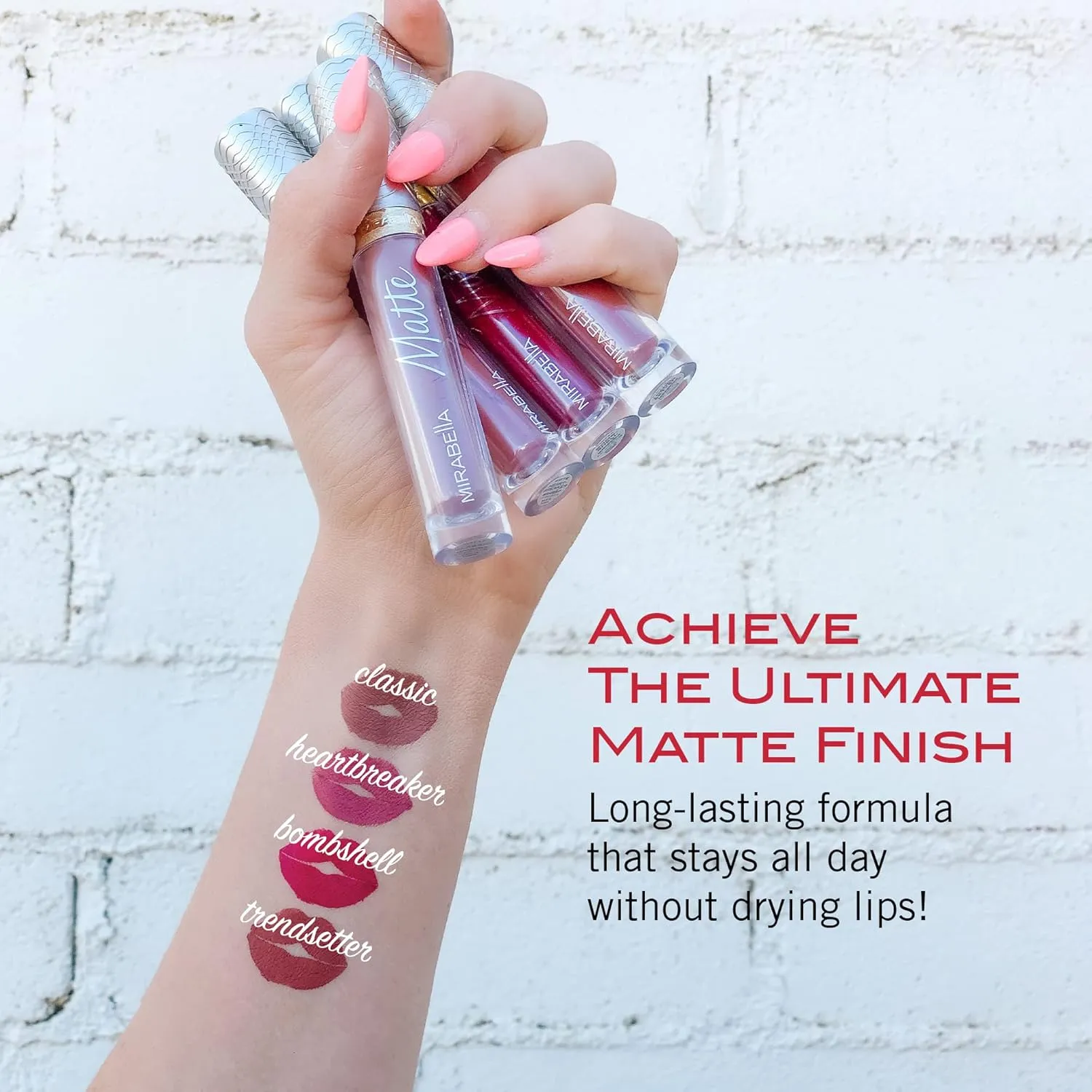 Mirabella Luxe Advanced Formula Matte Lip Gloss, Richly Pigmented Long-Wear and Full-Coverage Liquid Lipstick, Matte Lipstick for Women Stays Put and Won't Dry or Crack Lips, Heartbreaker