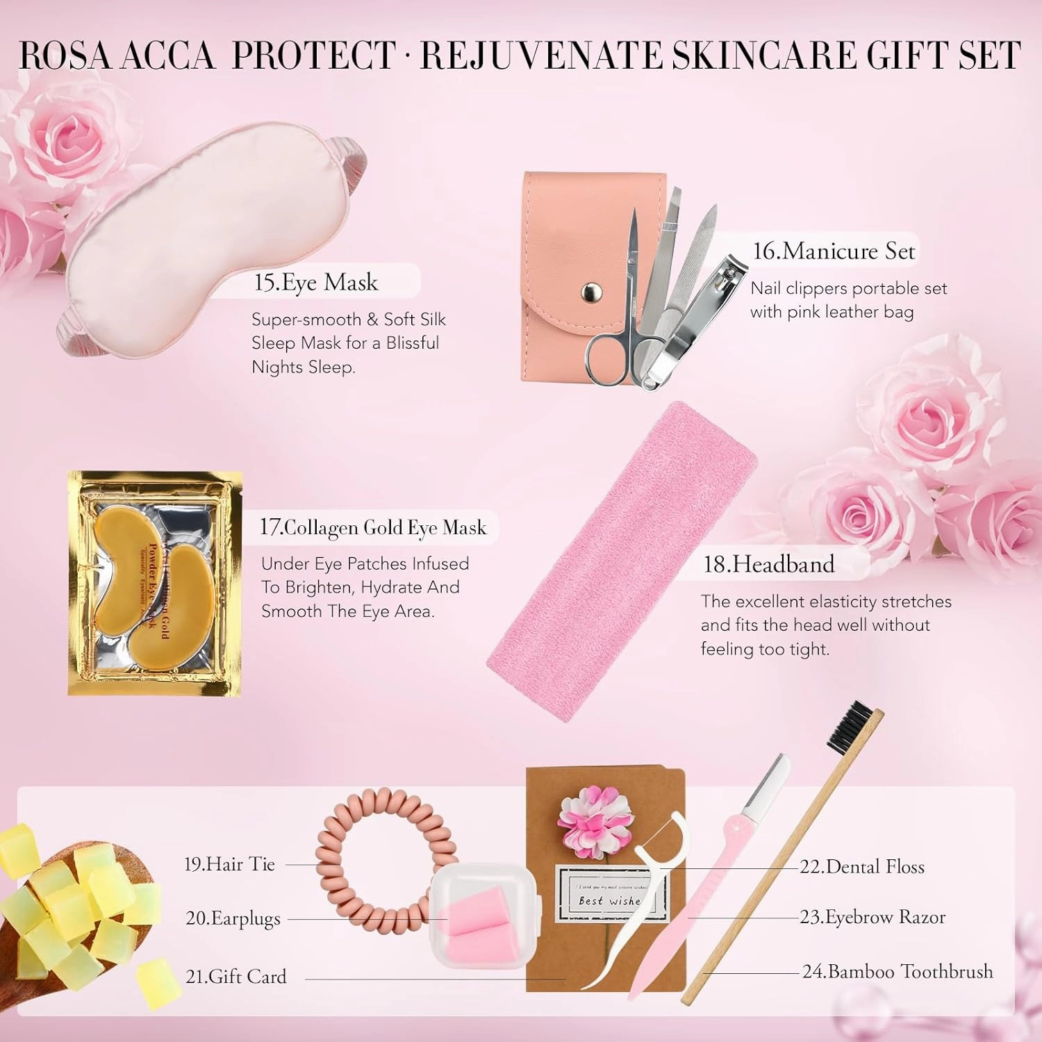 Mother's Day Gift, Spa Gifts 28pcs Rose Facial Skin Care Set for Women, Face Cream, Bath Oil, Serum, Shower Accessories - Bath and Body & Facial Kit - Birthday, Christmas, Valentine's, Bridal Shower