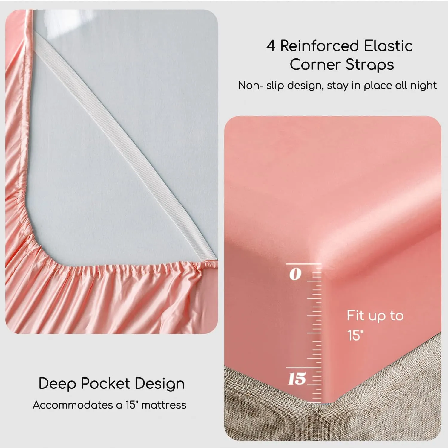 MR&HM Satin Bed Sheets, Full Size Sheets Set, 4 Pcs Silky Bedding Set with 15 Inches Deep Pocket for Mattress(Full, Blush)