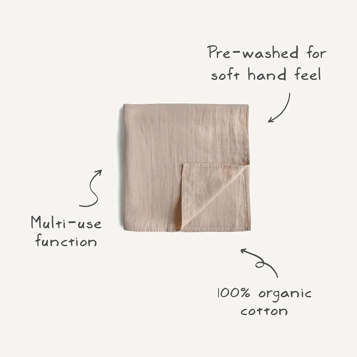 mushie Muslin Baby Swaddle Blanket | 100% Organic Cotton (Blush)