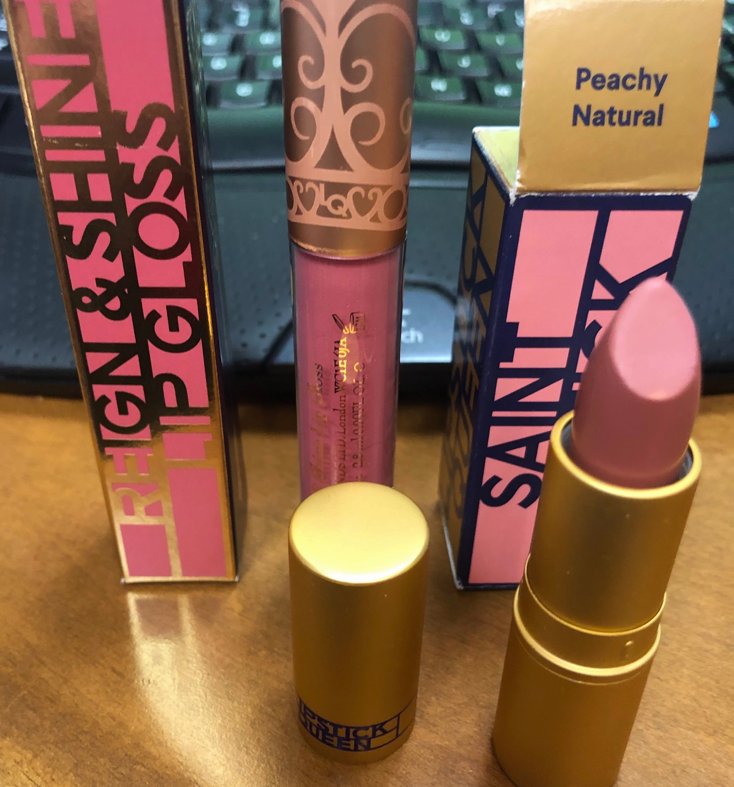 NEW Lipstick Queen Reign & Shine Lip Gloss Ruler of Rose 0.09 Oz  Saint Sheer Lipstick Peachy Natural