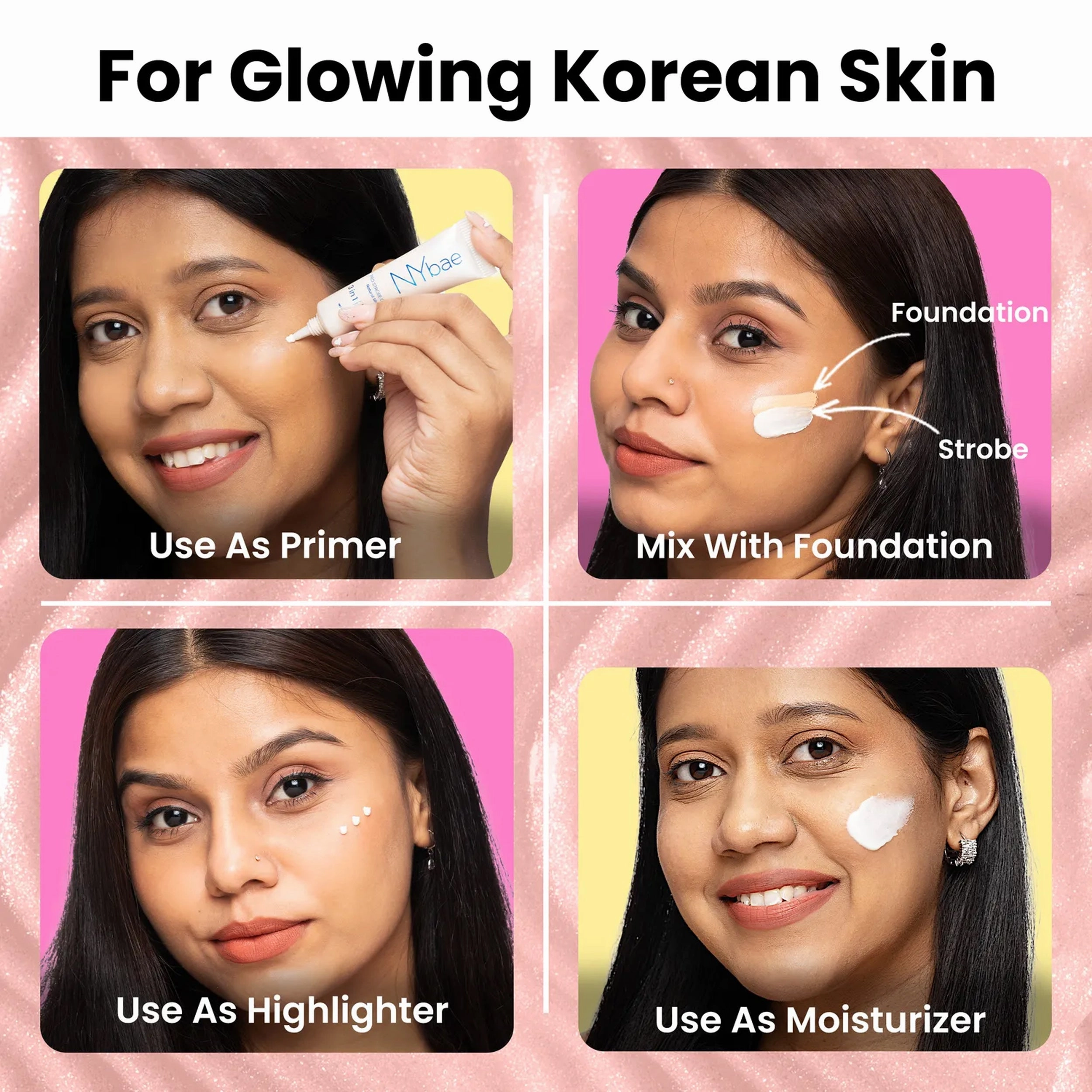 NY Bae PRO Strobe Cream - Rose Diamond (30g) | Primer   Highlighter   Moisturizer | Dewy Makeup | Glowing Korean Skin | Liquid Highlighter | Intense Glow | Value Pack
