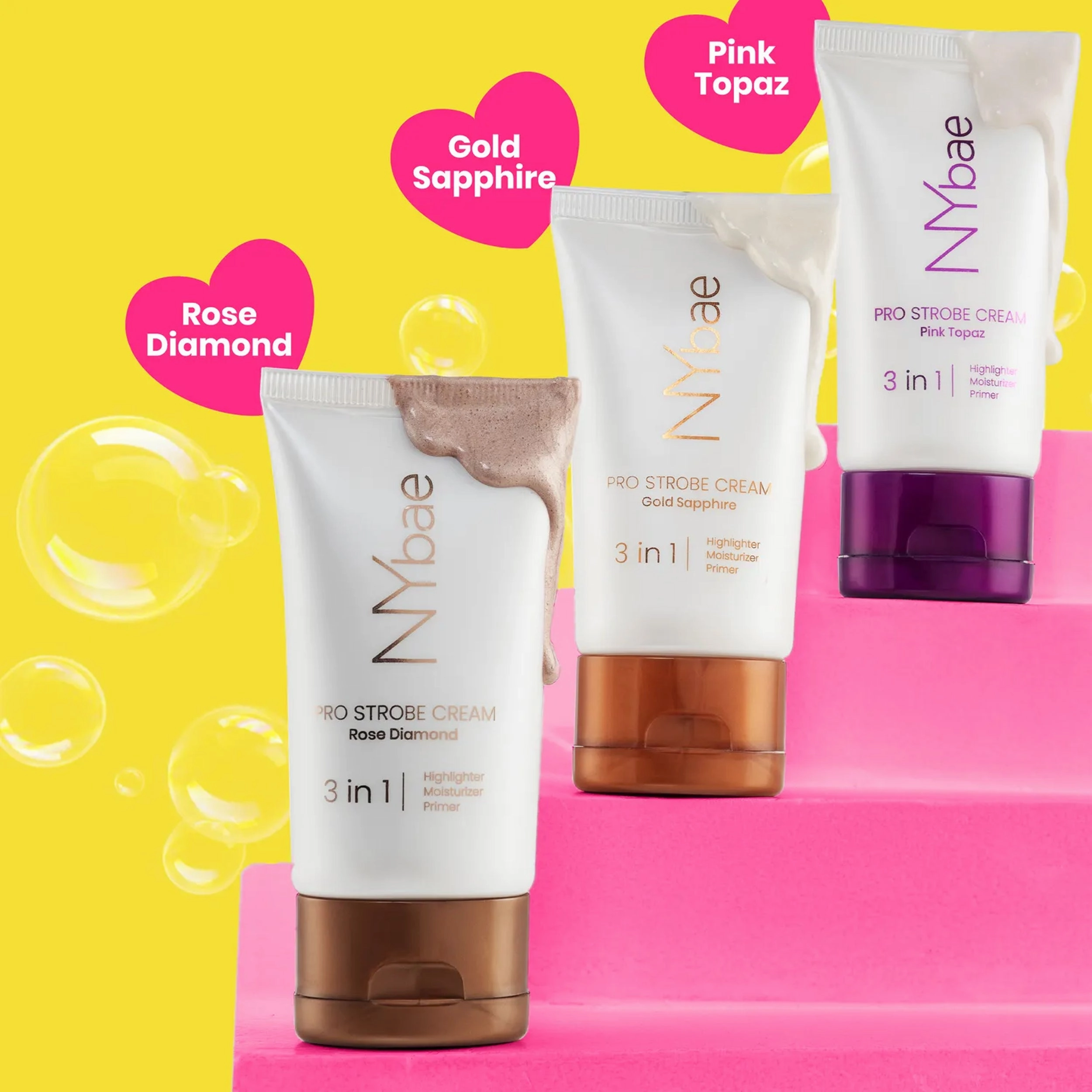 NY Bae PRO Strobe Cream - Rose Diamond (30g) | Primer   Highlighter   Moisturizer | Dewy Makeup | Glowing Korean Skin | Liquid Highlighter | Intense Glow | Value Pack