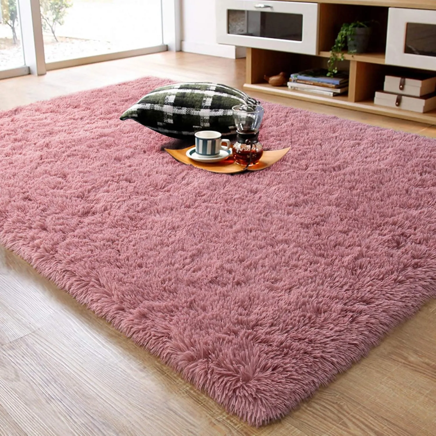 Ompaa Fluffy Rug, Super Soft Fuzzy Area Rugs for Bedroom Living Room - 4' x 6' Large Plush Furry Shag Rug - Kids Playroom Nursery Classroom Dining Room Decor Floor Carpet, Blush
