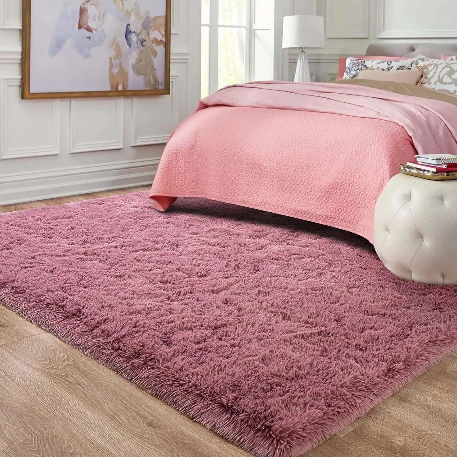 Ompaa Fluffy Rug, Super Soft Fuzzy Area Rugs for Bedroom Living Room - 4' x 6' Large Plush Furry Shag Rug - Kids Playroom Nursery Classroom Dining Room Decor Floor Carpet, Blush