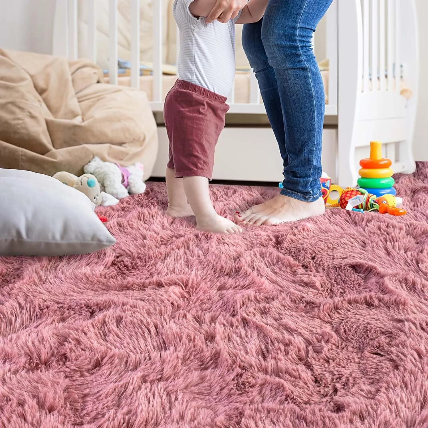 Ompaa Fluffy Rug, Super Soft Fuzzy Area Rugs for Bedroom Living Room - 4' x 6' Large Plush Furry Shag Rug - Kids Playroom Nursery Classroom Dining Room Decor Floor Carpet, Blush